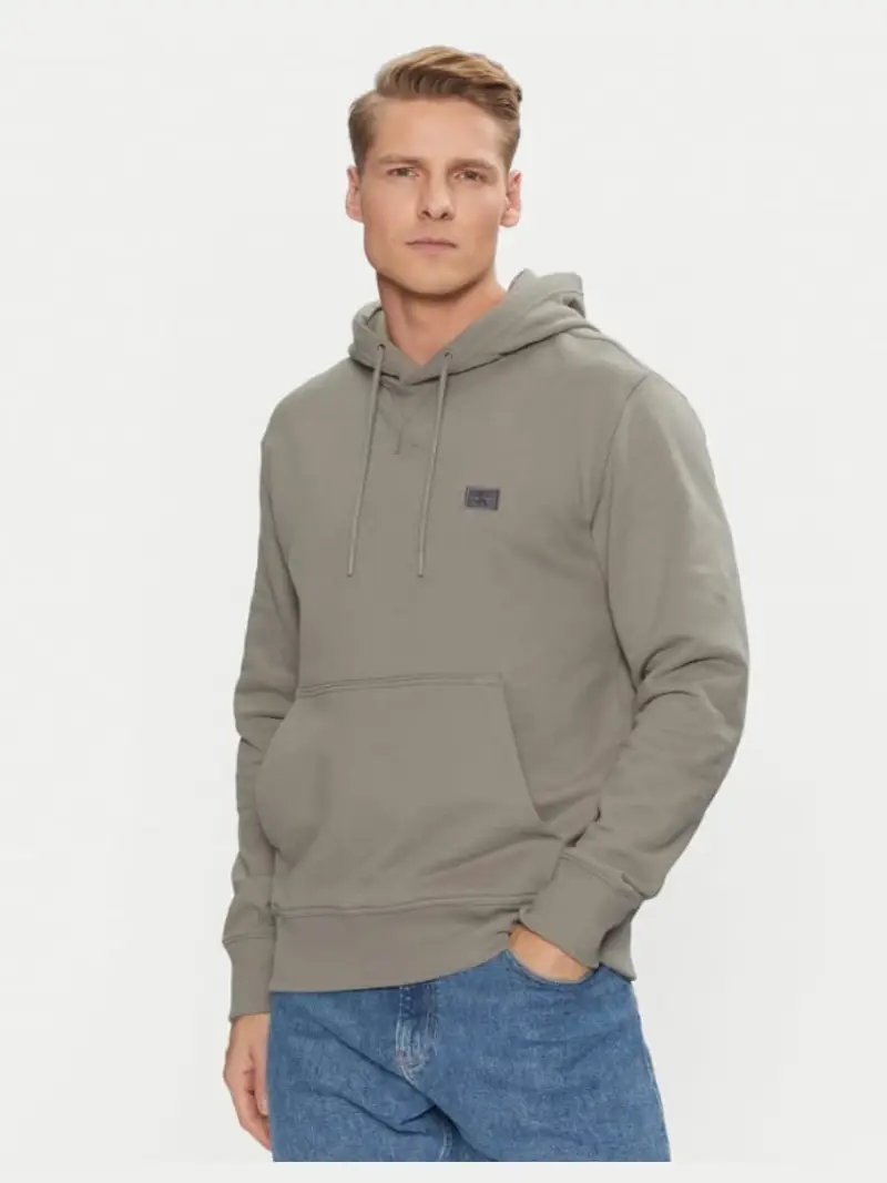 Calvin Klein felpa verde olive uomo in cotone con cappuccio patch logo sul petto