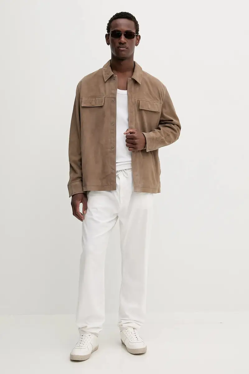 giacca in pelle scamosciata colore beige LV04LC425G miniatura 2