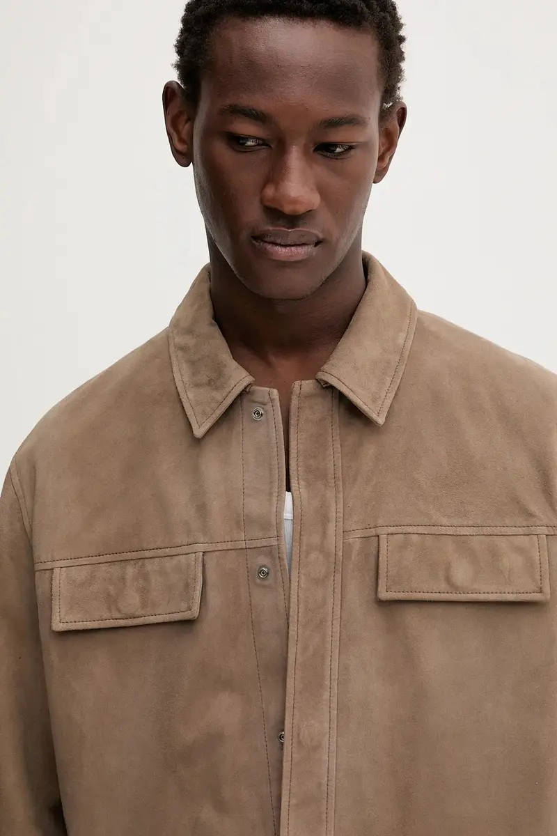 giacca in pelle scamosciata colore beige LV04LC425G miniatura 4