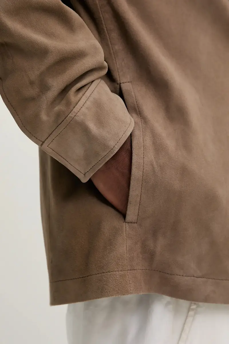 giacca in pelle scamosciata colore beige LV04LC425G miniatura 5