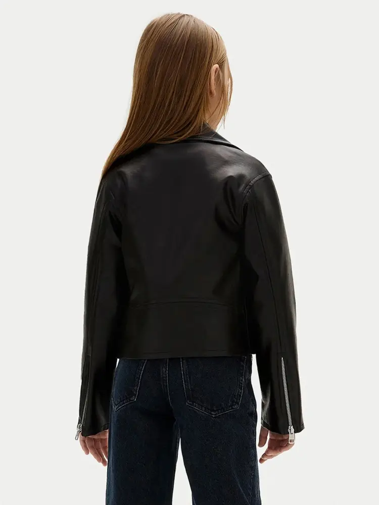 giubbotto nero bambina in ecopelle bottoni con logo miniatura 2