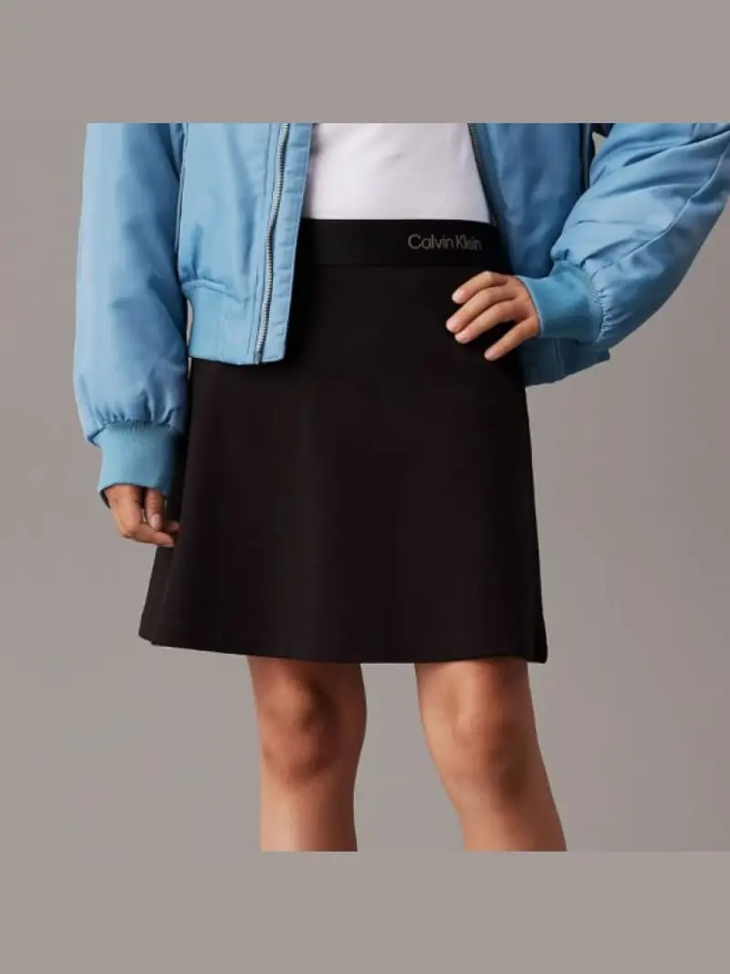 Calvin Klein gonna nera bambina in cotone mini logo in vita