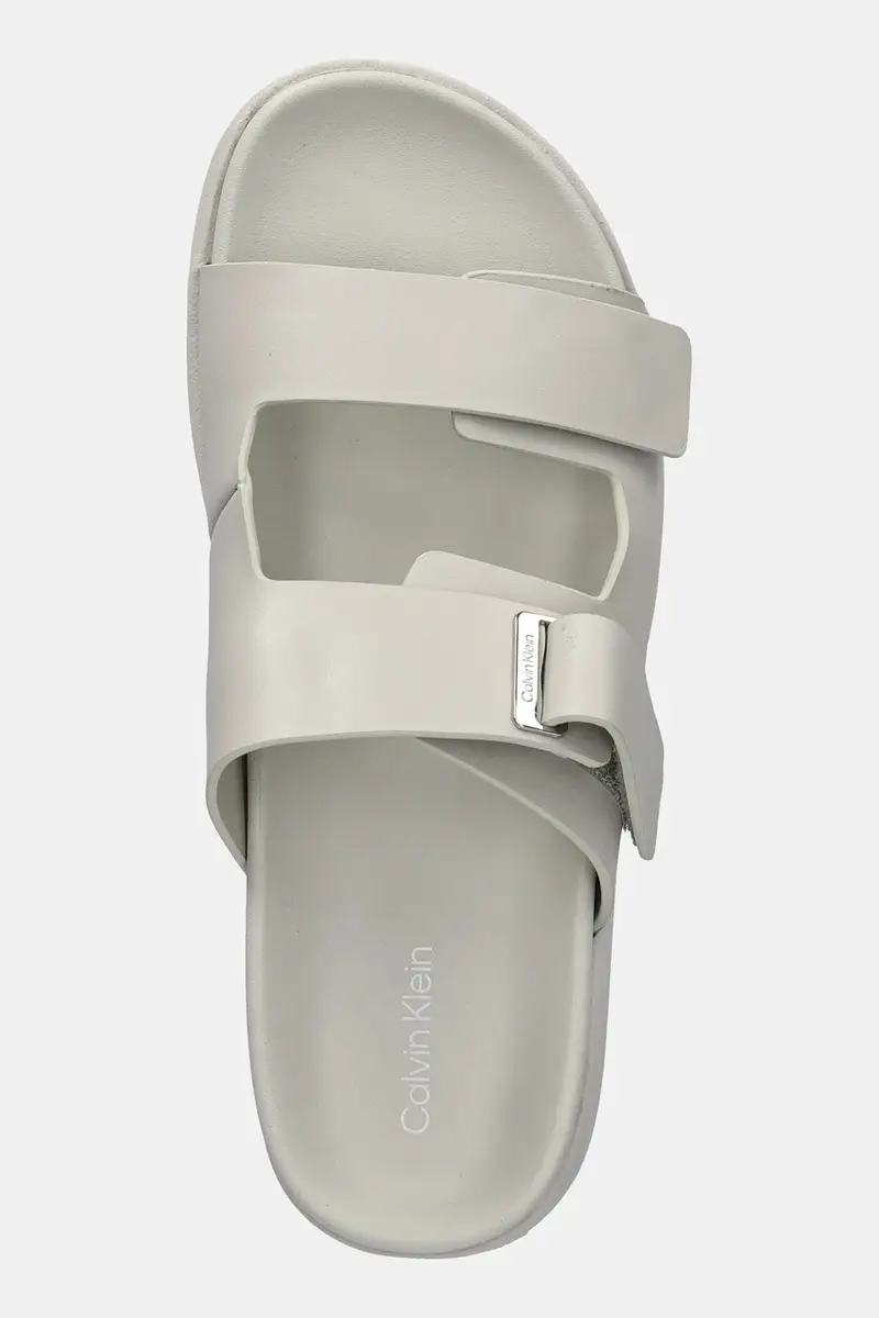 infradito in pelle FLAT ADJ SLIDE EYELET donna colore beige HW0HW02489 miniatura 4