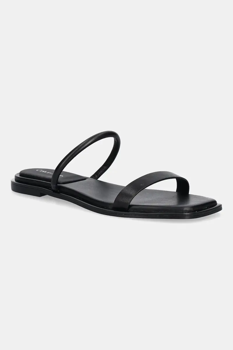 infradito in pelle FLAT SANDAL SQUARED 2-BAR LTH donna colore nero HW0HW02532