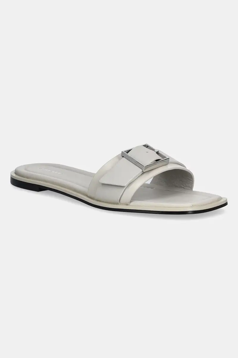 infradito in pelle FLAT SLIDE W/BUCKLE - LTH donna colore beige HW0HW02490