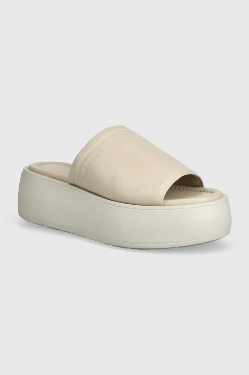 infradito in pelle FLATFORM SLIDE LTH donna colore beige HW0HW01943