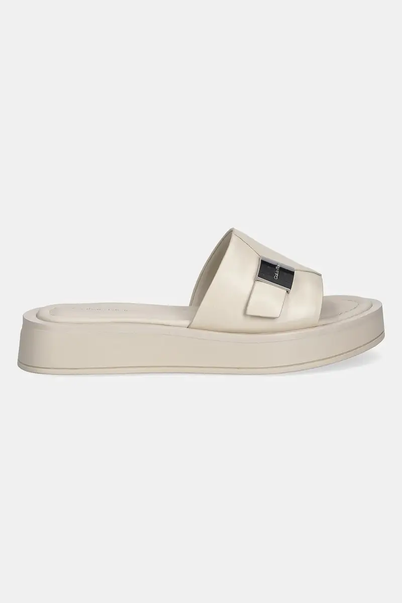 infradito in pelle FLATFORM SLIDE W/CK HW - LTH colore beige HW0HW02368 miniatura 2