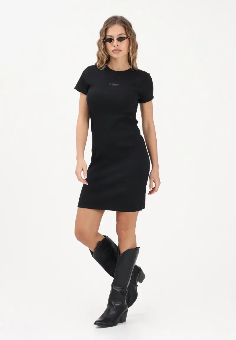 Abito corto nero da donna con logo miniatura 2