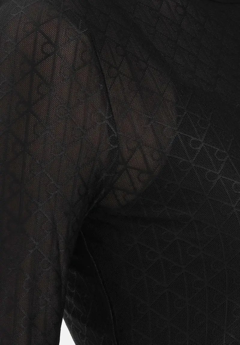 Abito midi nero da donna con fettuccia con emblem logo all-over miniatura 3