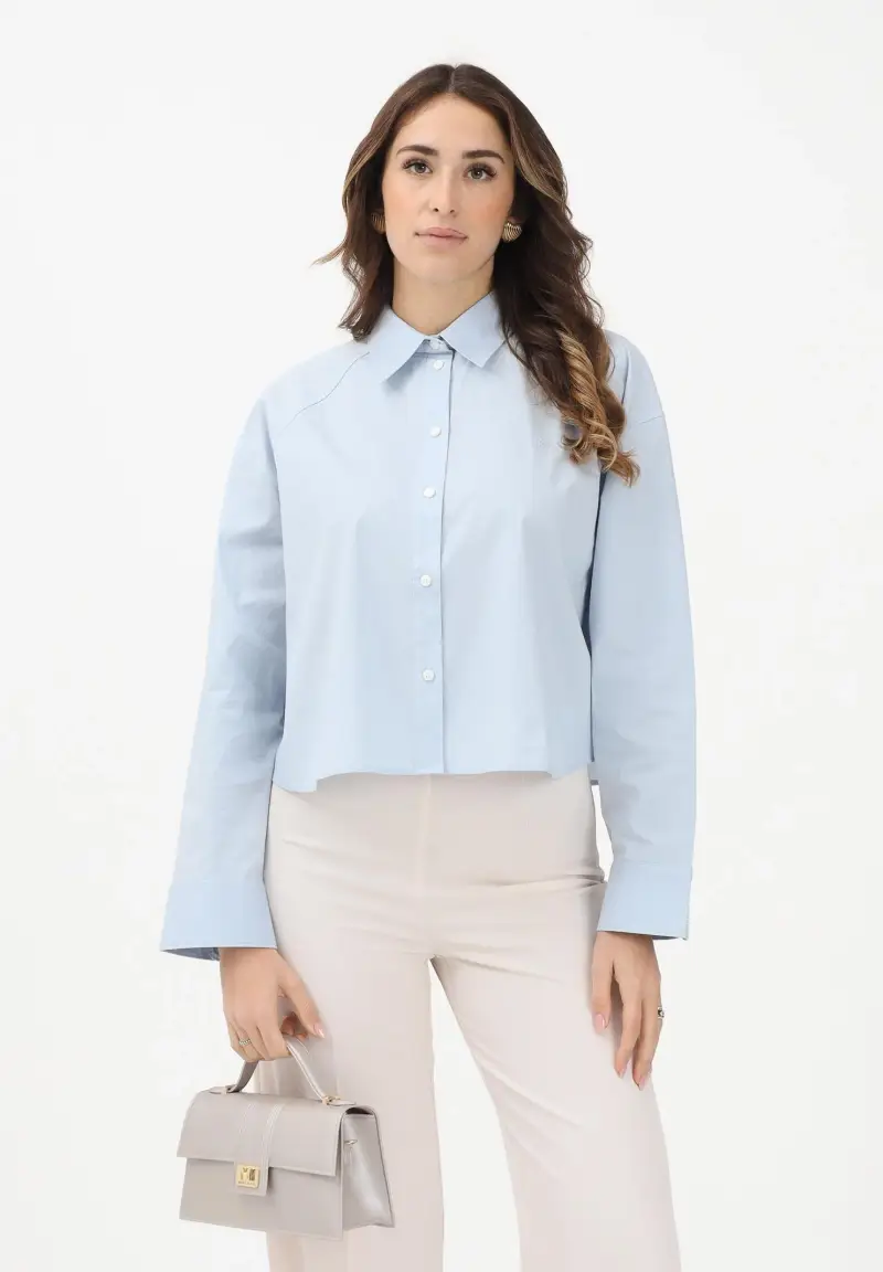 Camicia a manica lunga azzurra da donna miniatura 2