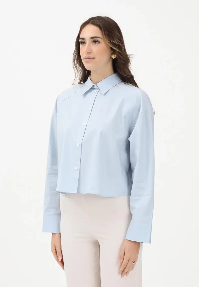 Camicia a manica lunga azzurra da donna