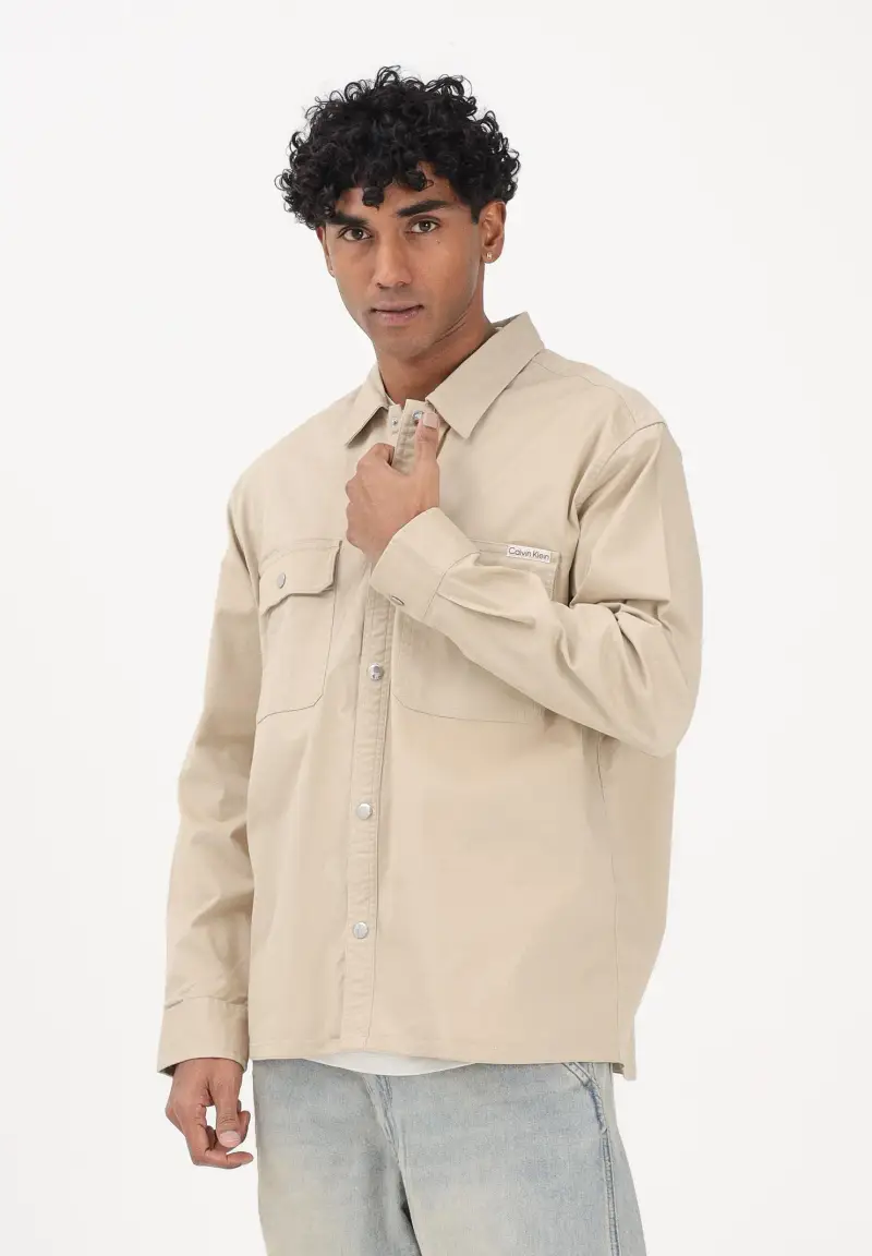 Camicia a manica lunga beige da uomo miniatura 2