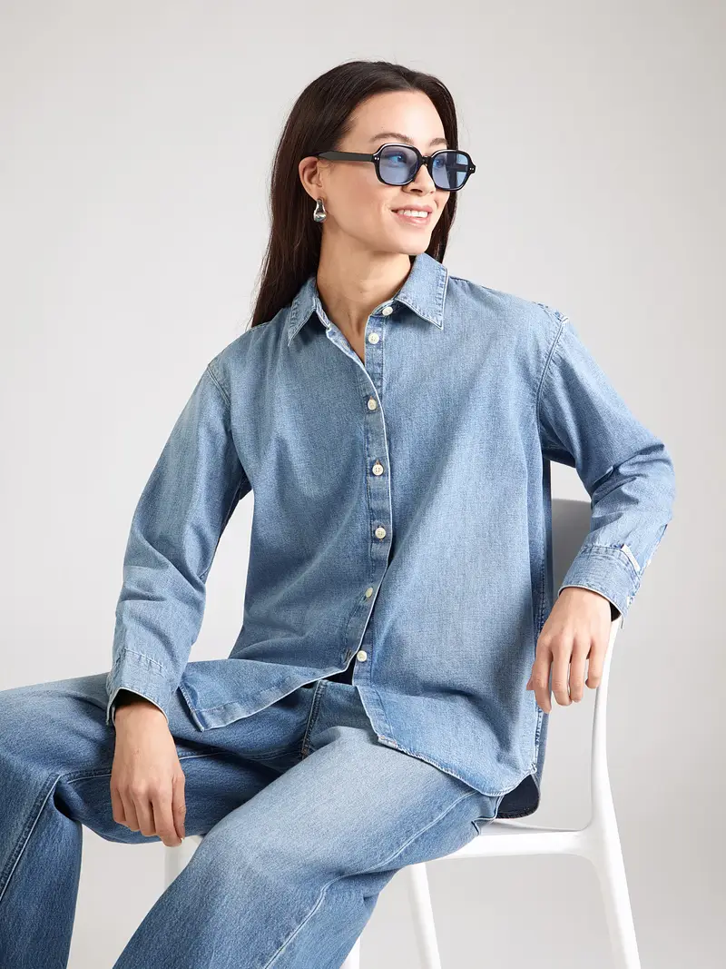 Camicia da donna blu denim miniatura 3