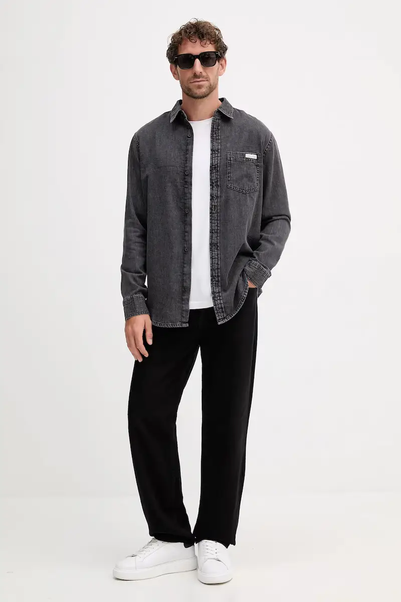 camicia in cotone uomo colore grigio LV040BM733 miniatura 2