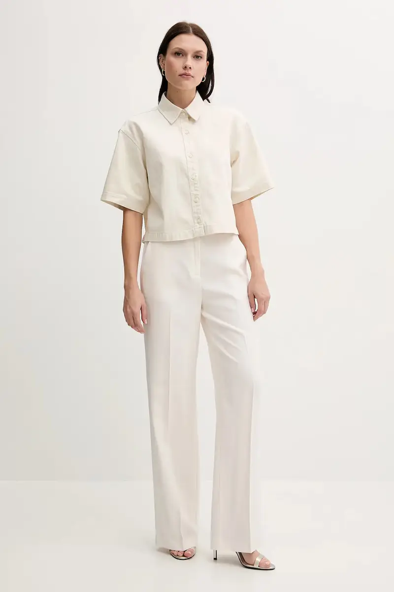 camicia in lino misto donna colore beige LV047C775G miniatura 2