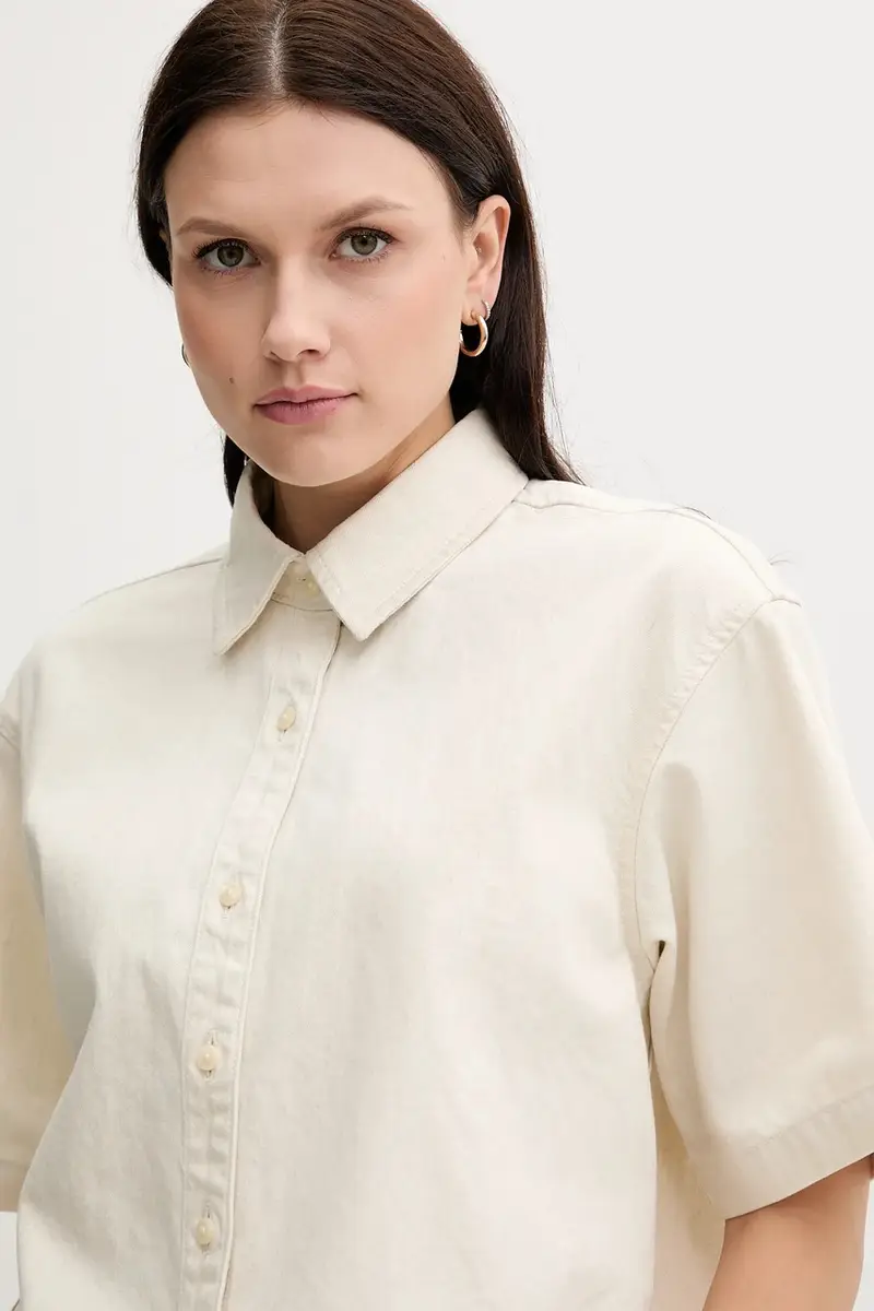 camicia in lino misto donna colore beige LV047C775G miniatura 4