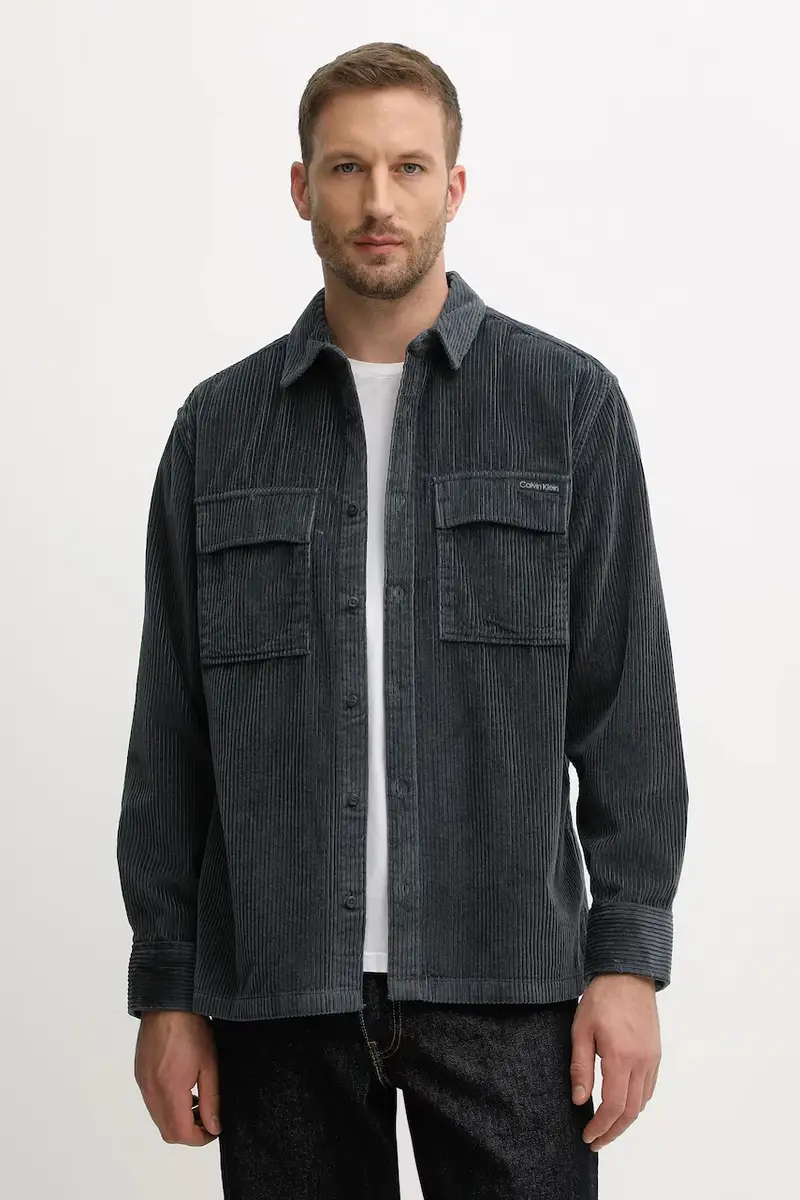 camicia in velluto a coste uomo colore blu navy LV04RD106G