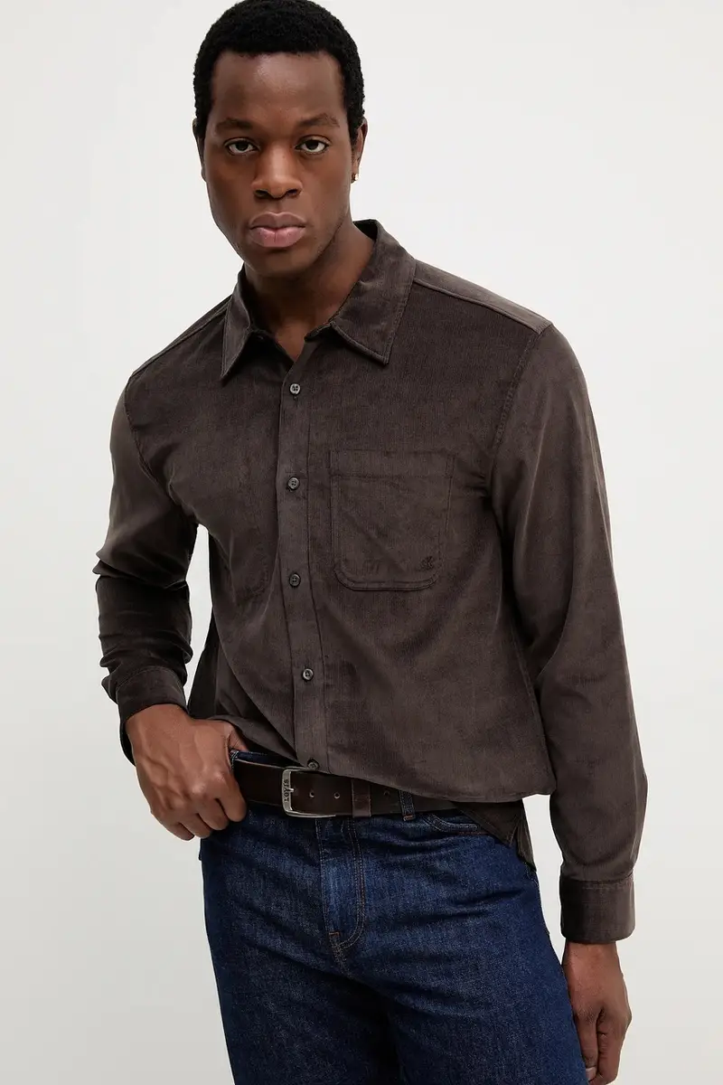 camicia in velluto a coste uomo colore marrone LV04LD125G miniatura 4