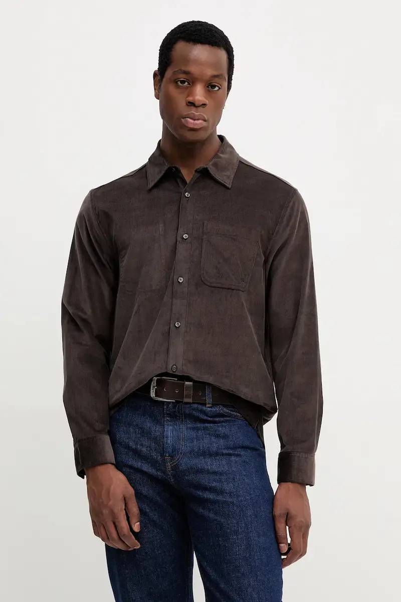 camicia in velluto a coste uomo colore marrone LV04LD125G