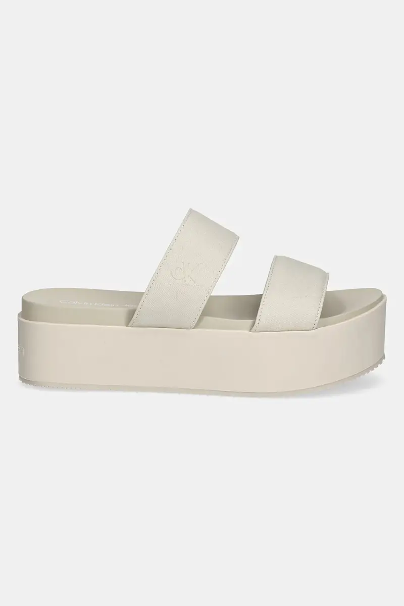ciabatte slide FLATFORM SANDAL WEBBING IN donna colore beige YW0YW01789 miniatura 2