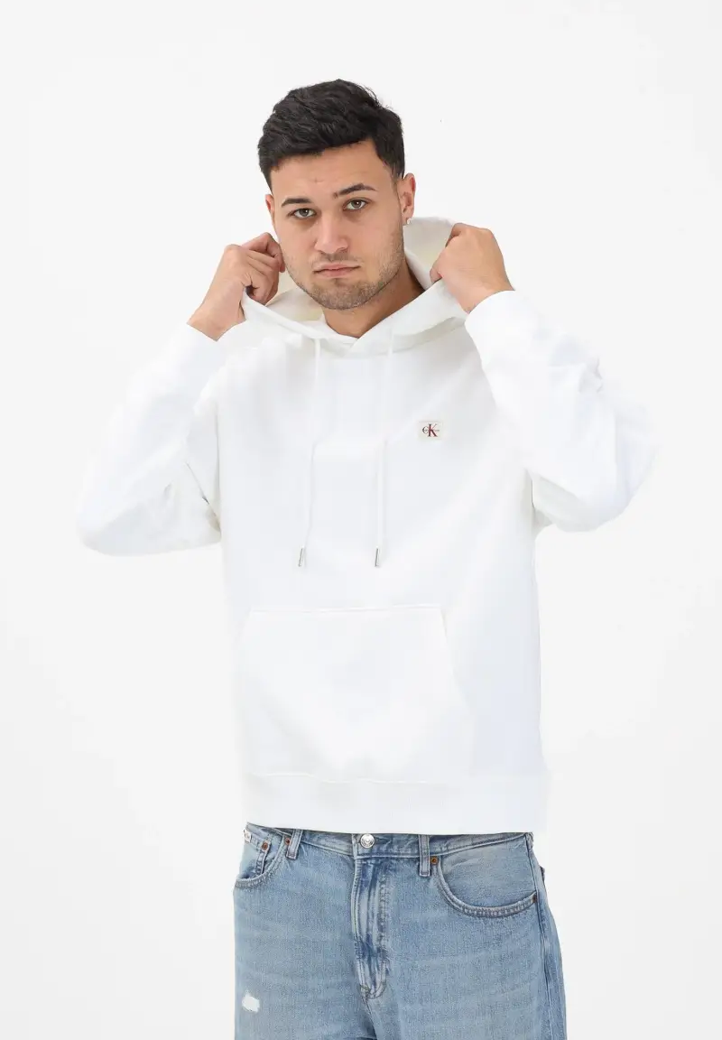 Felpa con cappuccio bianca da uomo con logo miniatura 2