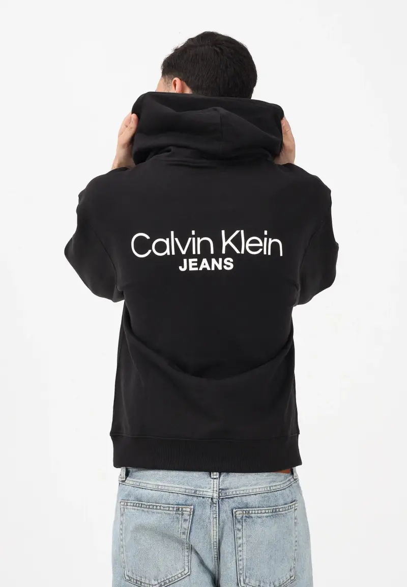 Felpa con cappuccio nera da uomo con stampa logo miniatura 2