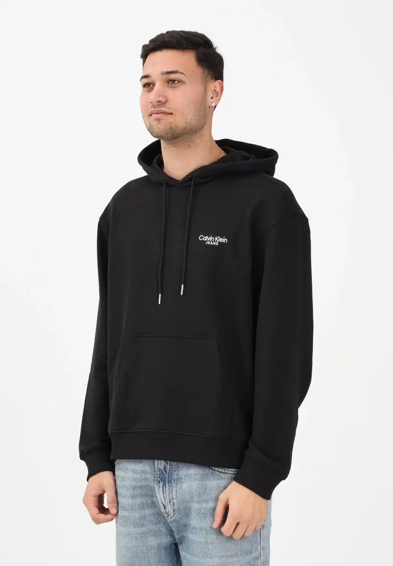 Felpa con cappuccio nera da uomo con stampa logo