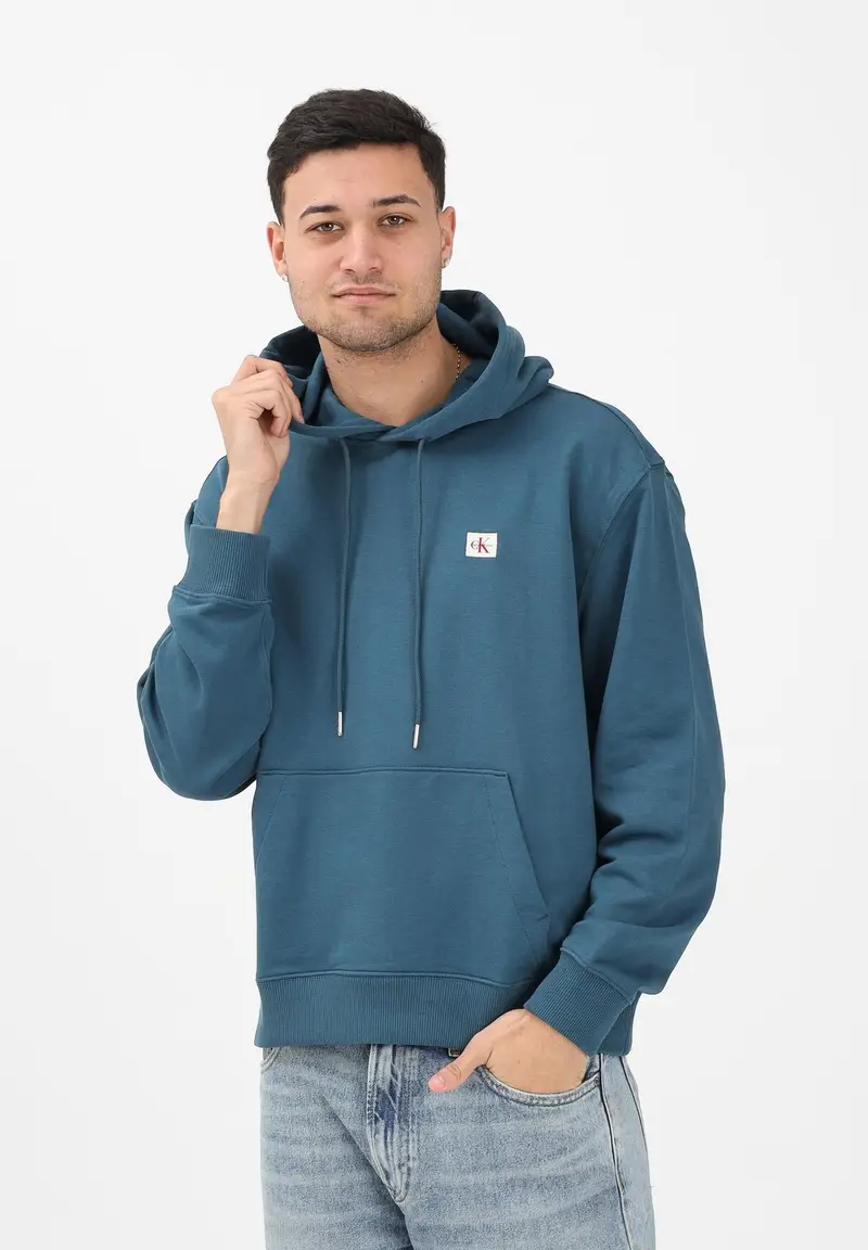 Felpa con cappuccio ottanio da uomo con logo miniatura 2