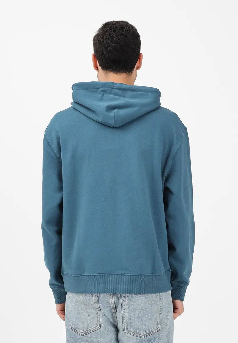 Felpa con cappuccio ottanio da uomo con logo miniatura 3