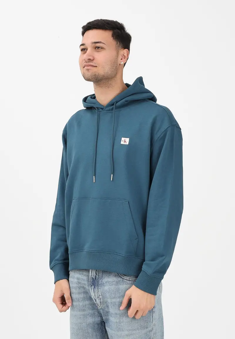 Felpa con cappuccio ottanio da uomo con logo