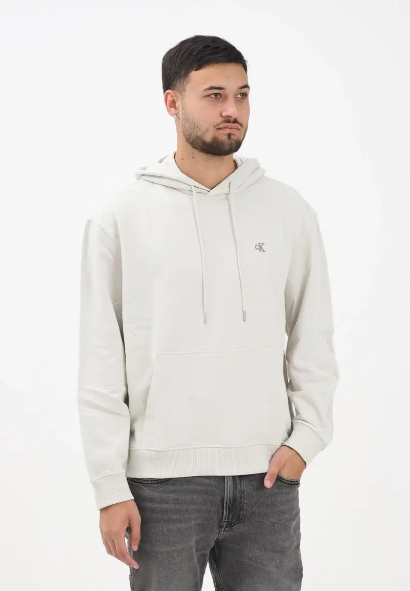 Felpa con cappuccio panna da uomo rifinita da logo miniatura 2