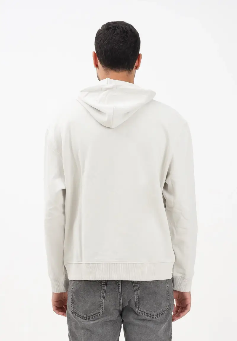 Felpa con cappuccio panna da uomo rifinita da logo miniatura 3