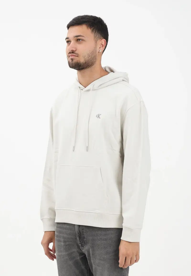 Felpa con cappuccio panna da uomo rifinita da logo