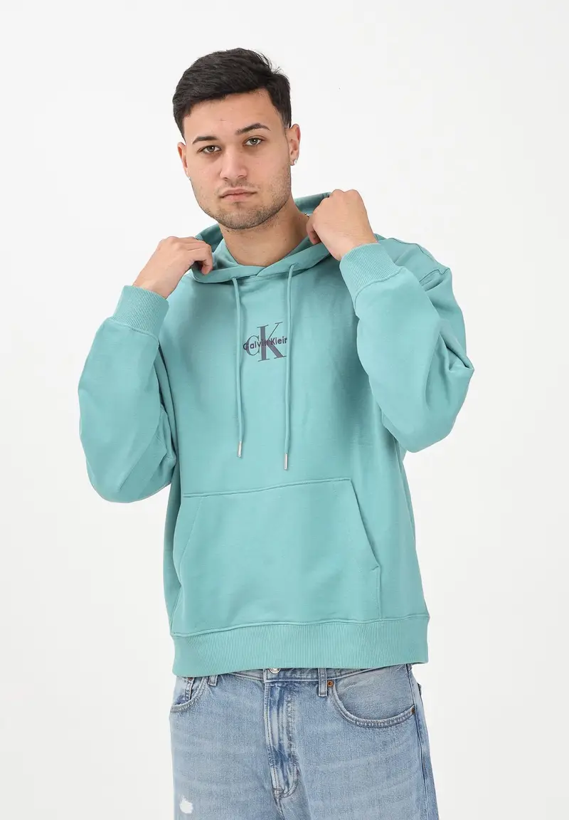 Felpa con cappuccio verde acqua da uomo con logo miniatura 2