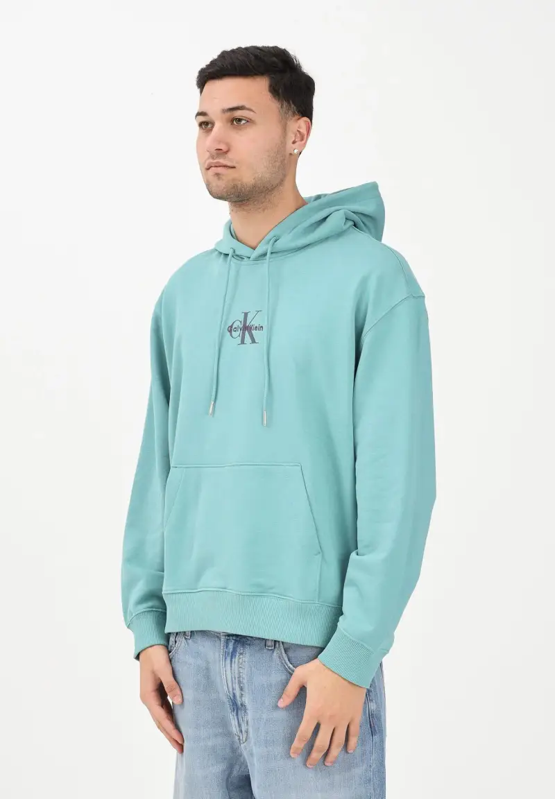 Felpa con cappuccio verde acqua da uomo con logo