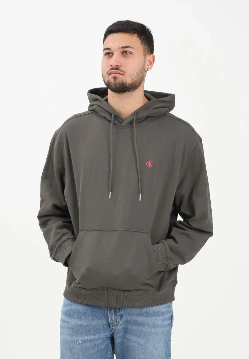 Felpa con cappuccio verde militare da uomo rifinita da ricamo logo miniatura 2