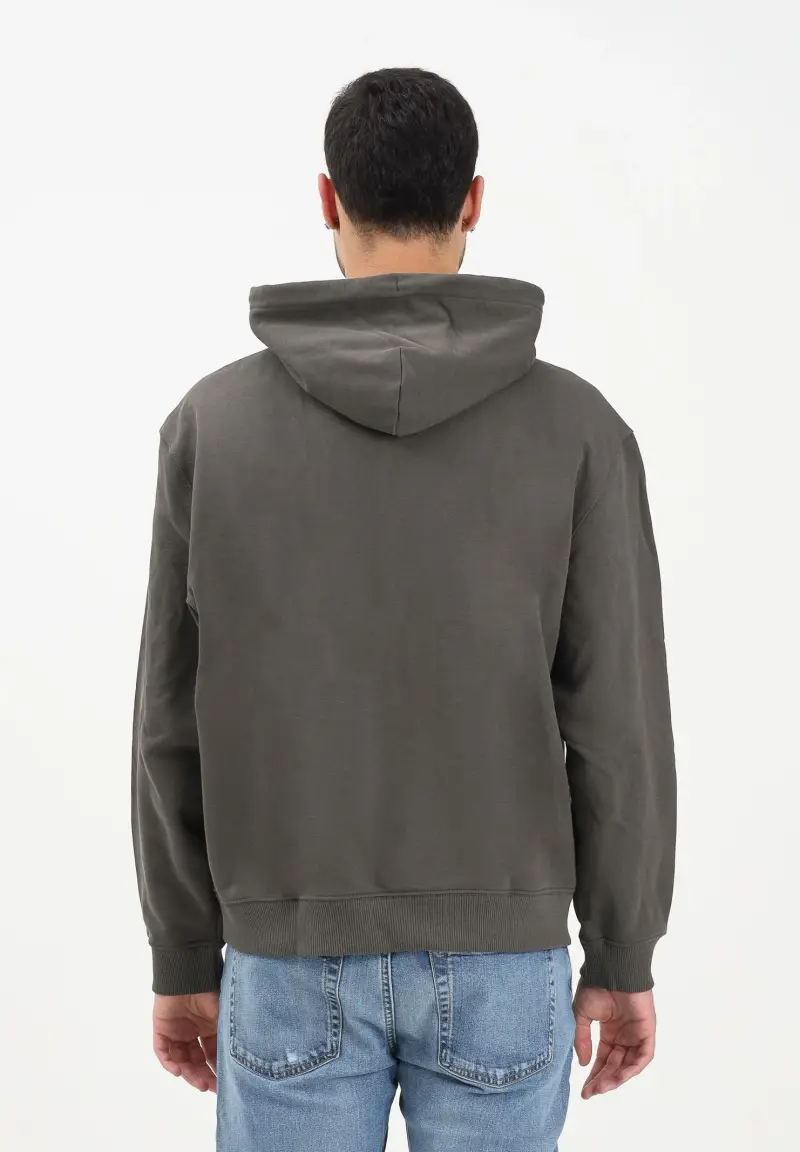 Felpa con cappuccio verde militare da uomo rifinita da ricamo logo miniatura 3