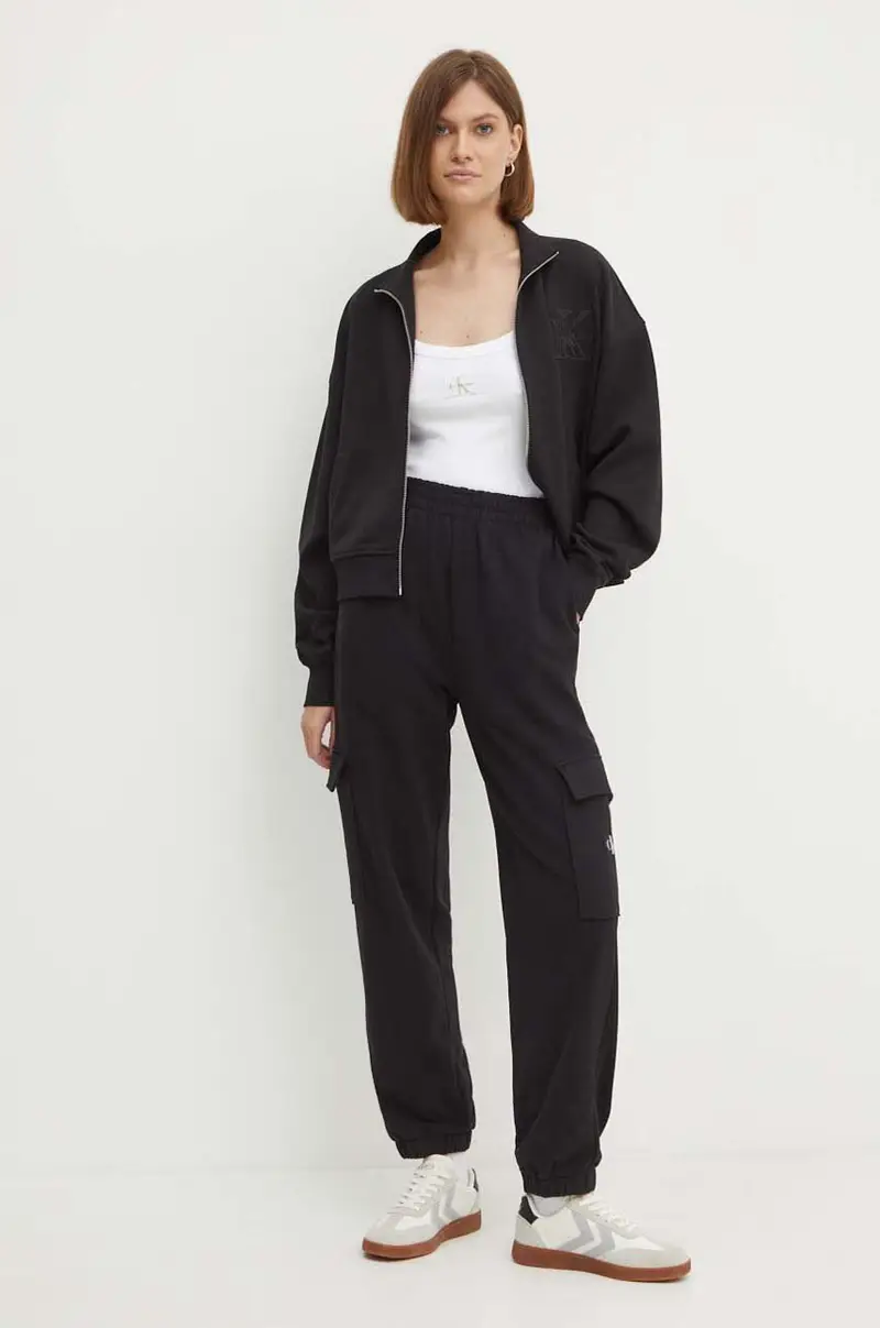 felpa donna colore nero con applicazione J20J223922 miniatura 2