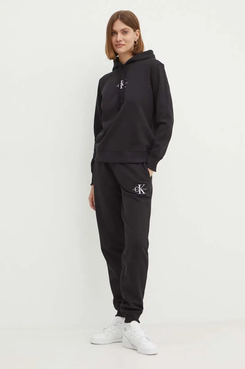 felpa donna colore nero con cappuccio con applicazione J20J223536 miniatura 2