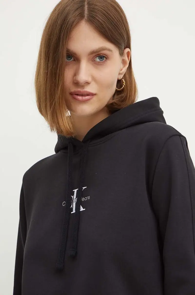 felpa donna colore nero con cappuccio con applicazione J20J223536 miniatura 4