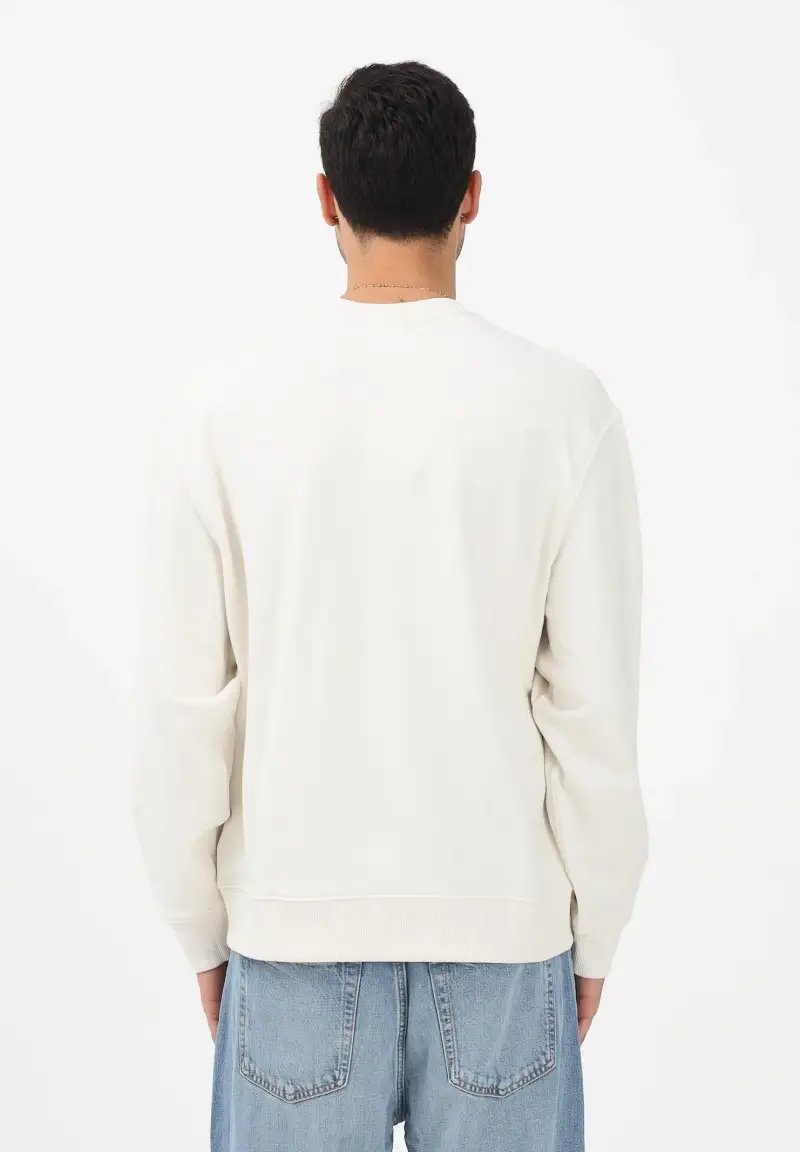 Felpa girocollo panna da uomo con logo miniatura 3