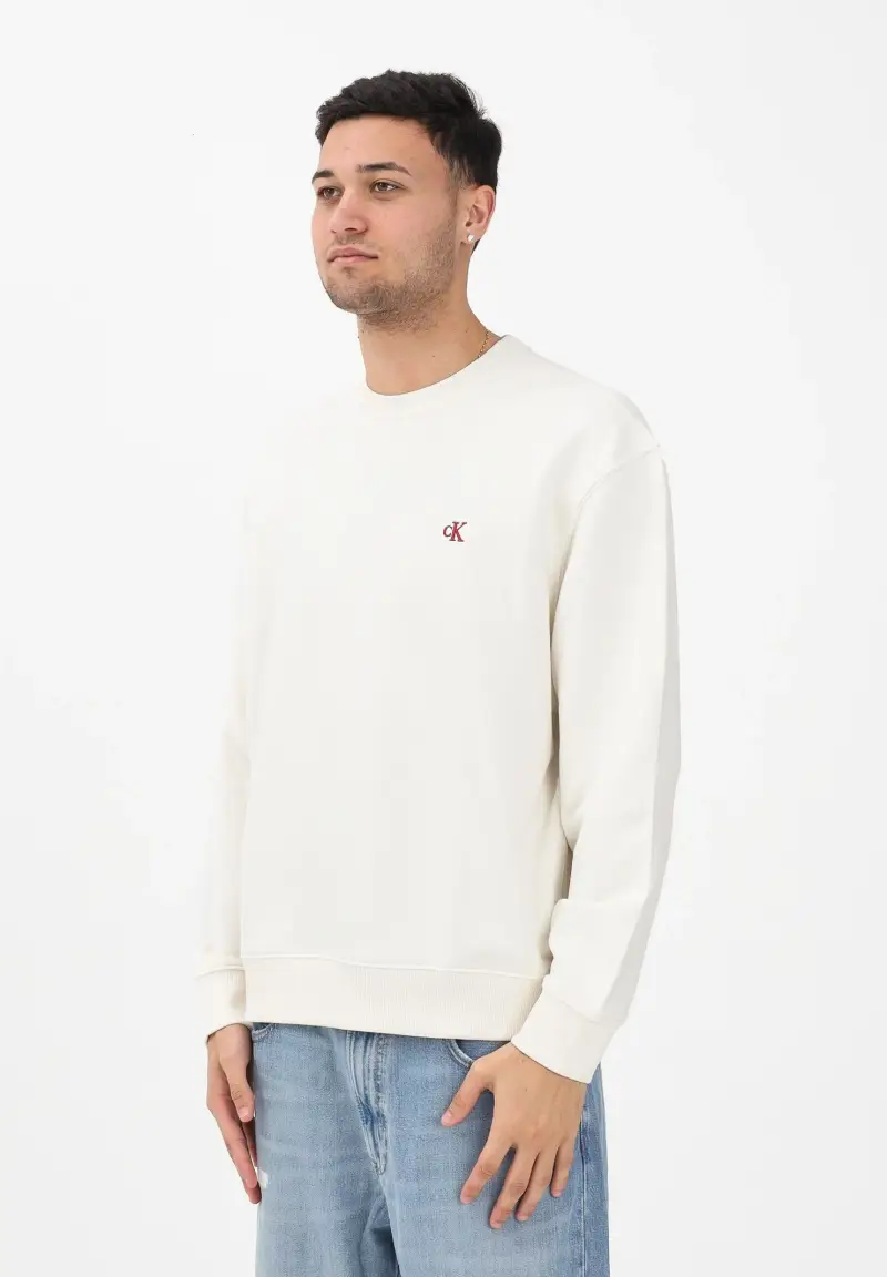 Felpa girocollo panna da uomo con logo