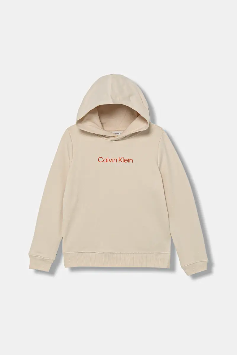 felpa in cotone bambino/a colore nero con cappuccio con applicazione IU0IU00679 Beige