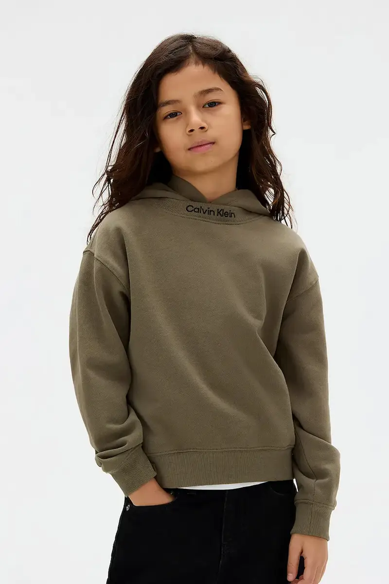 felpa in cotone bambino/a colore verde con cappuccio IB0IB02525