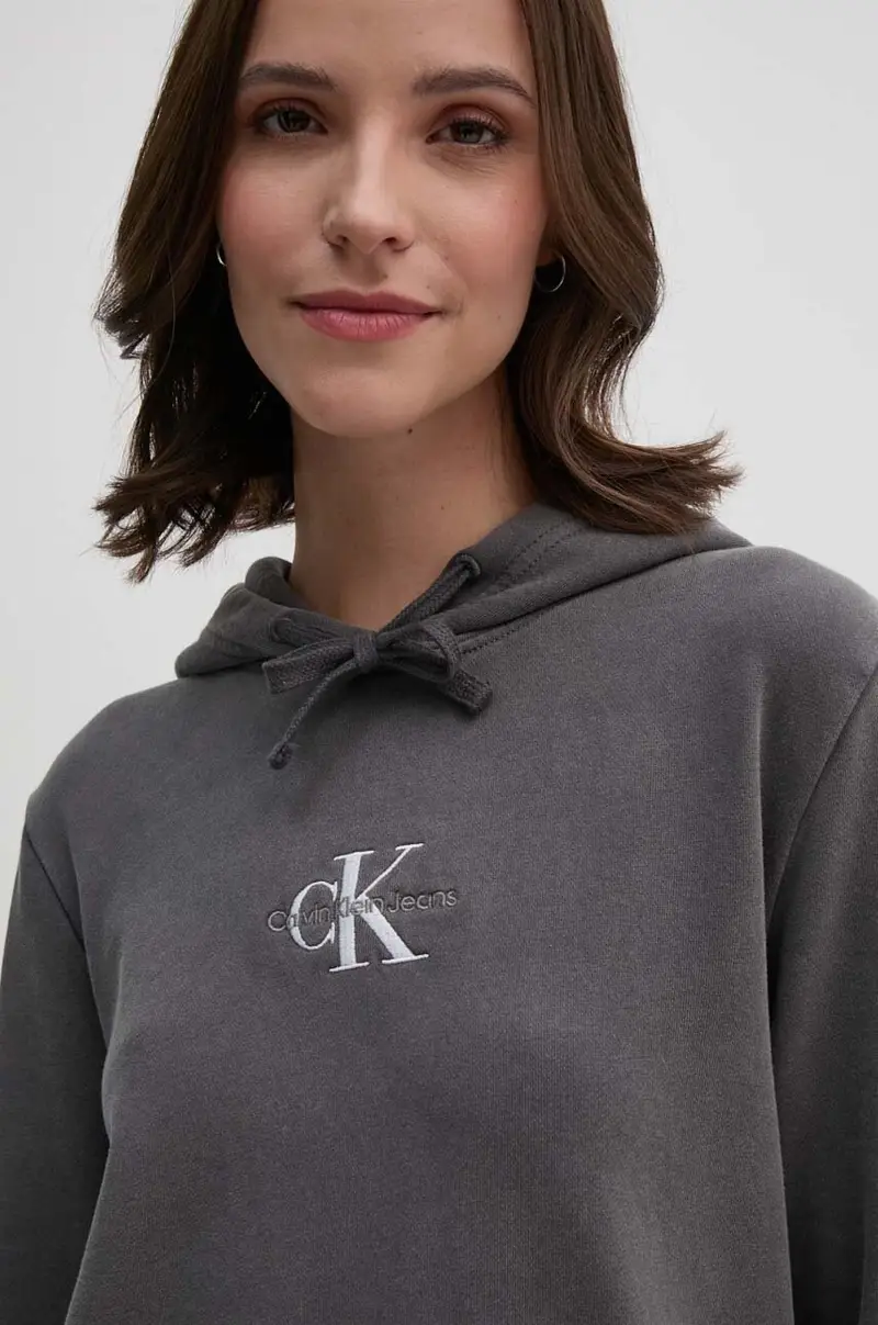 felpa in cotone colore grigio con cappuccio con applicazione J20J223534 miniatura 4