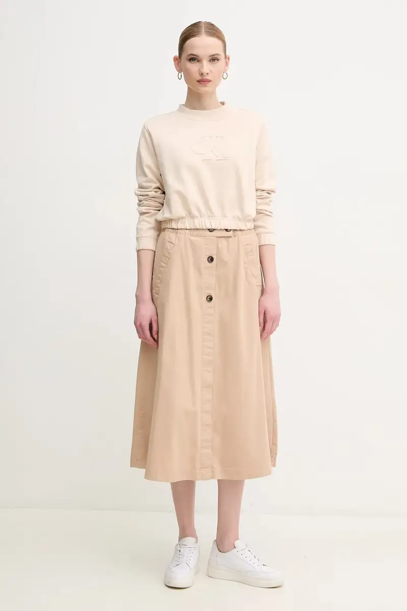 felpa in cotone donna colore beige con applicazione J20J225363 miniatura 2