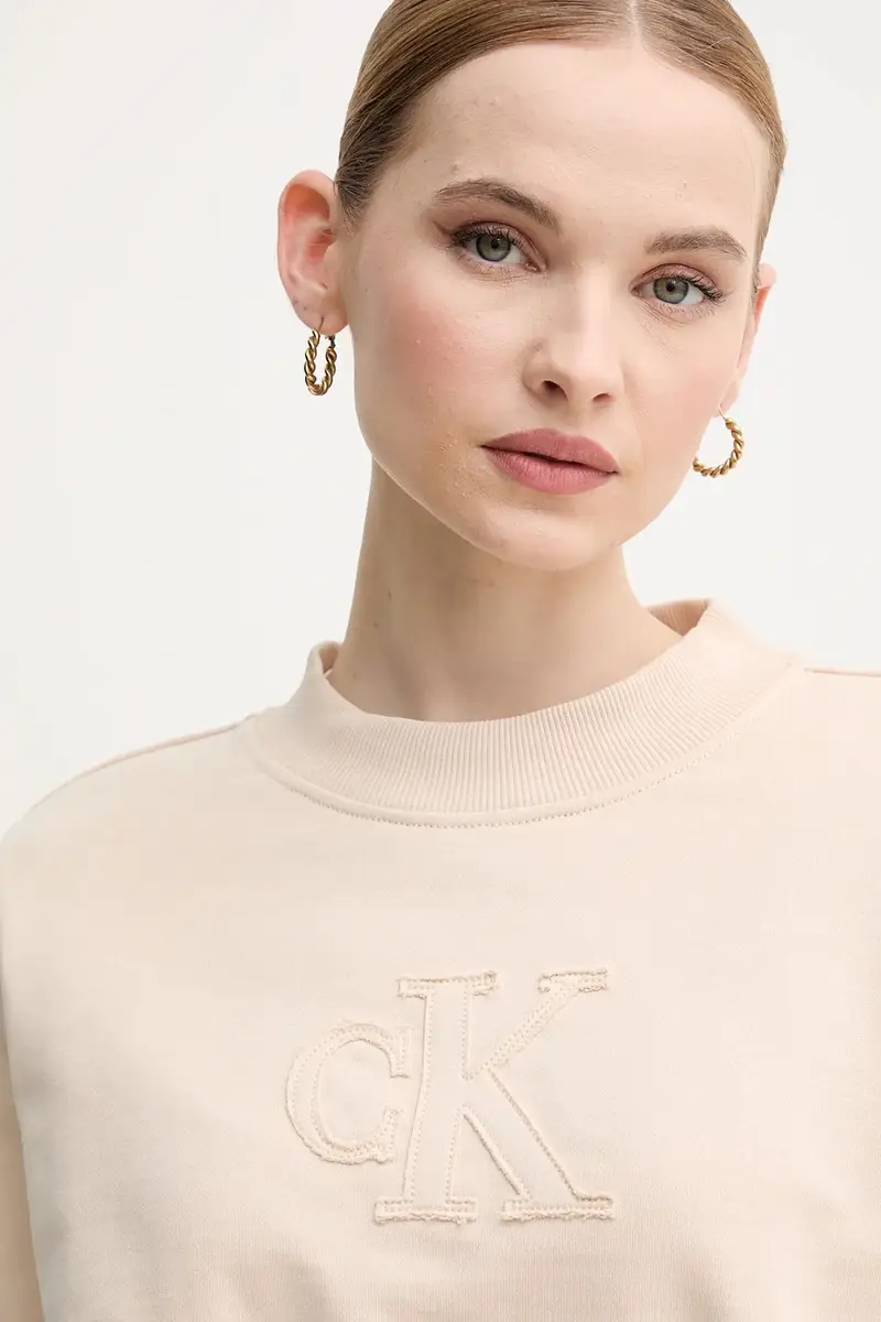 felpa in cotone donna colore beige con applicazione J20J225363 miniatura 4