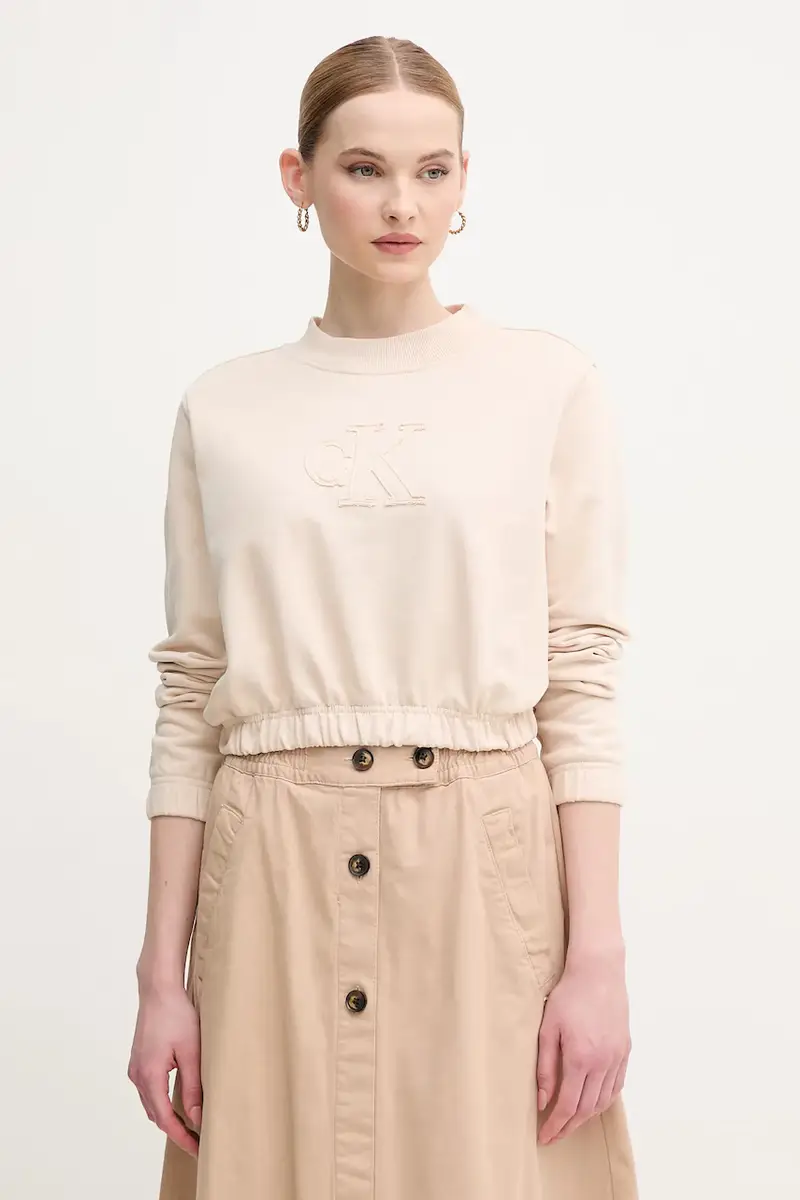 felpa in cotone donna colore beige con applicazione J20J225363