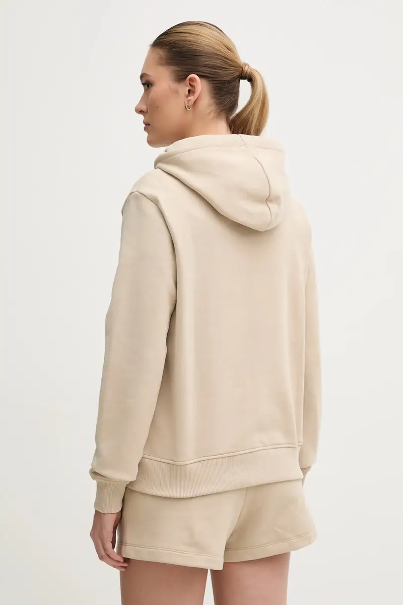 felpa in cotone donna colore beige con cappuccio con applicazione J20J225364 miniatura 3