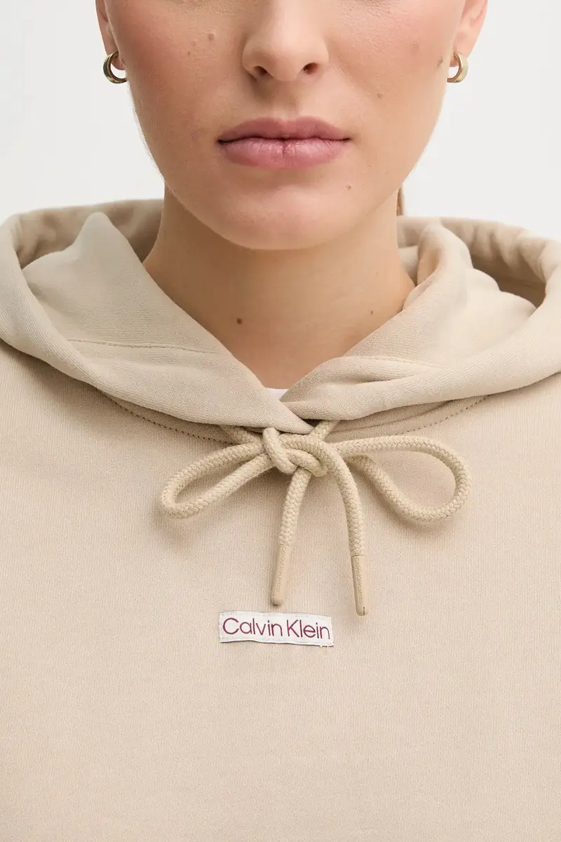 felpa in cotone donna colore beige con cappuccio con applicazione J20J225364 miniatura 5